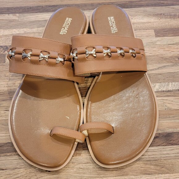 Michael Kors Sadie Flat  Embellished Leather Sandals  Luggage  Brown Leather - Picture 14 of 14